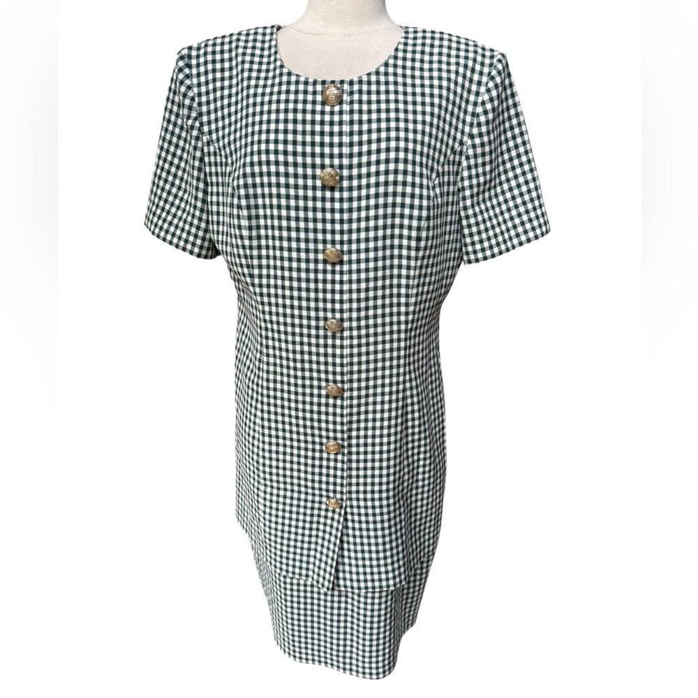 Vintage Green and White Checkered Midi Dress